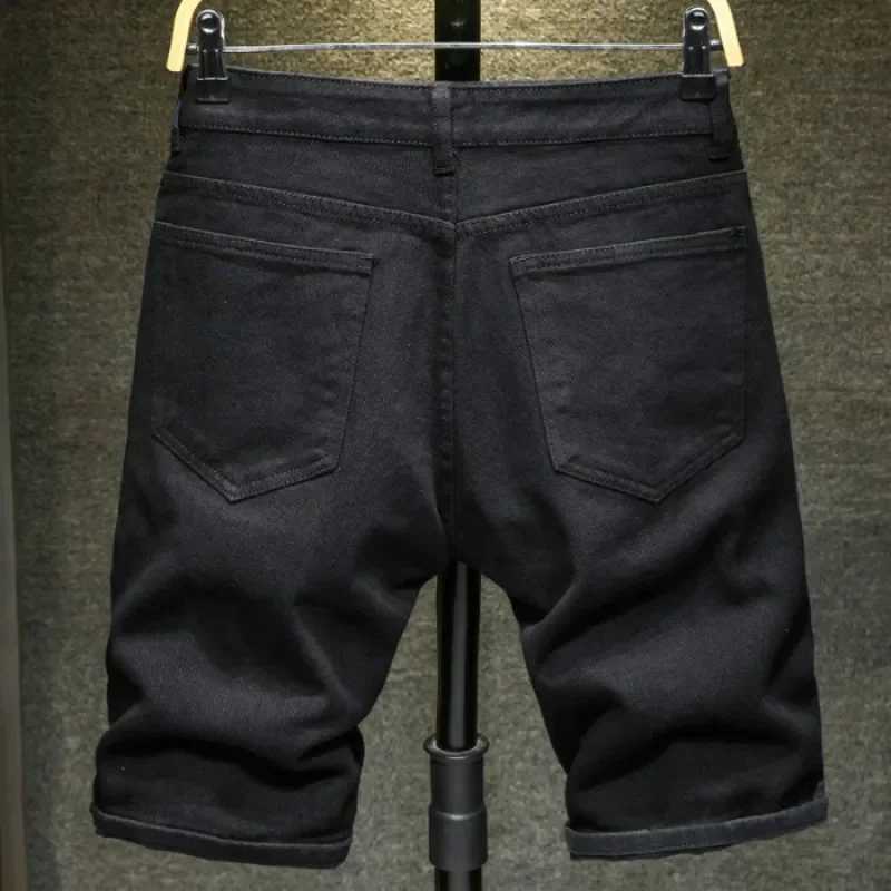 New summer boutique cotton fashionable torn mens casual jeans white and black mens beach shorts elastic CL240912