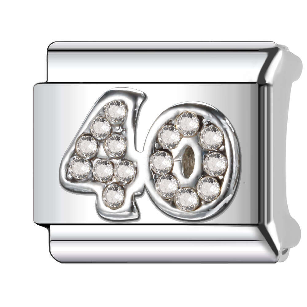 New Women's Gift number with shine stone Bead Italian Charms Links Bangle Beads Fit 9mm Stainless Steel Bracelet Making DIY For Women Fashion Jew