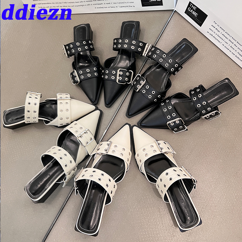 Flats Female Shoes For Ladies 2024 Designer Summer Fashion Buckle Outdoor Pointed Toe Women Slippers Mules Slides 357e
