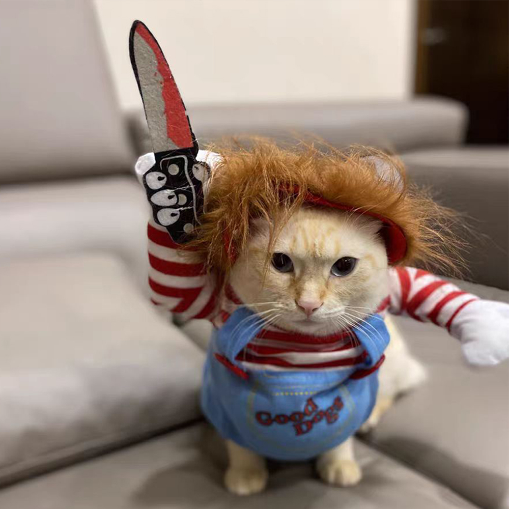 Funny Cat Clothes Halloween Cosplay Costume Adjustable Outfits for Small Big Dogs French Bulldog Chihuahua Party Dress Up Coat