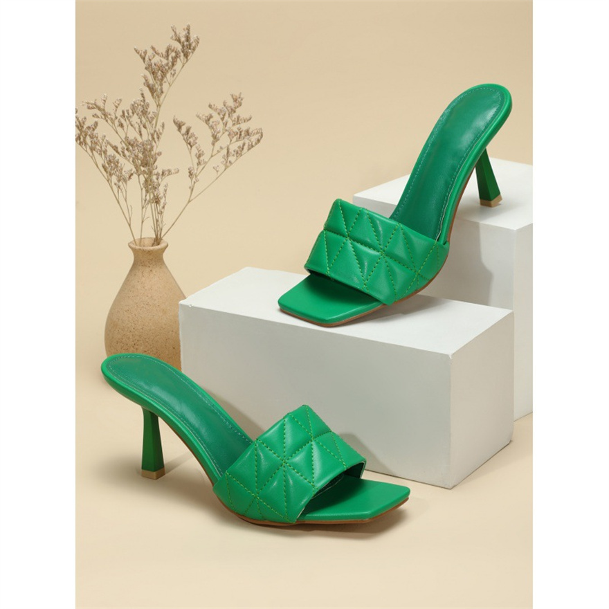 Plus Size Patent Leather Women's Slippers Sandals Sexy Pointed Toe Mules Stripper High Heel Pumps Green Ladies Party Shoes