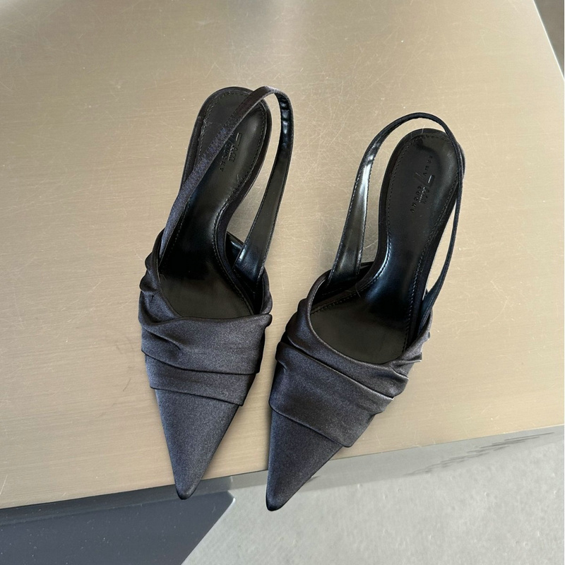 2025 new Sandals Women's Summer New Pointy Pumps Back Empty Single Shoe Satin Ribbon High Heels 3908