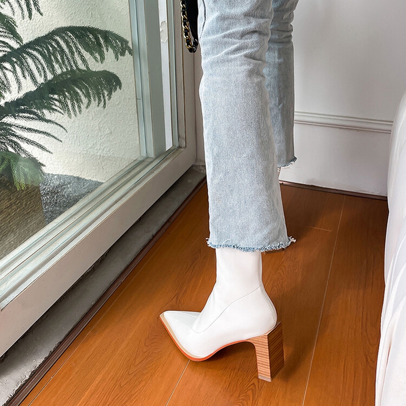 Autumn NEW Pointed Toe High Heel Concise Patent Leather Zipper Stretch Boots for Women Fall Shoes 9e83