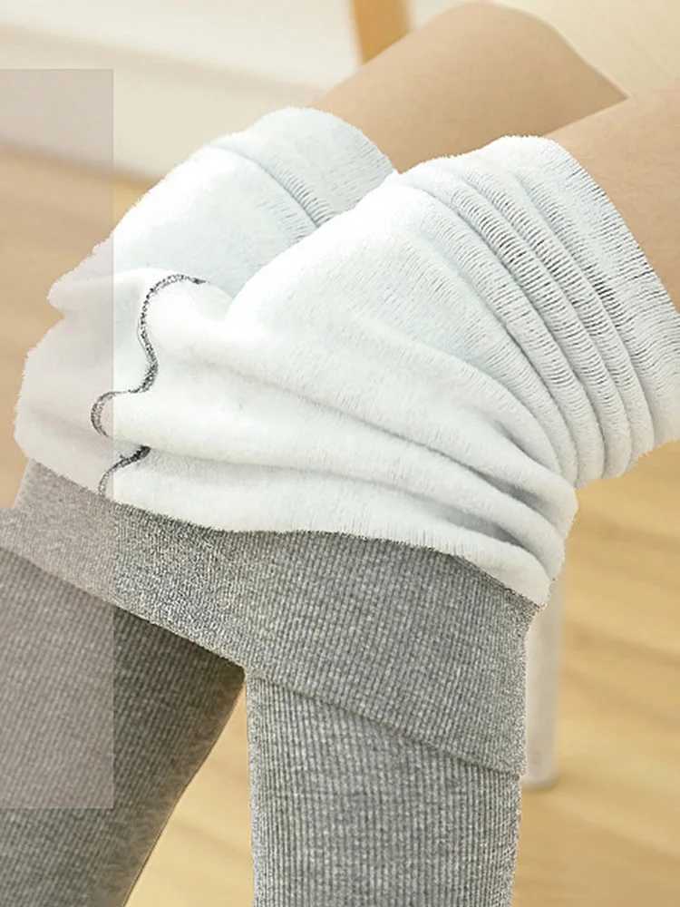 Winter Warm Leggings Velvet Women Thick Pantyhose High Waist Leggins Stripe Stretch Cashmere Thermal Pants Wool Gray BlackX240914