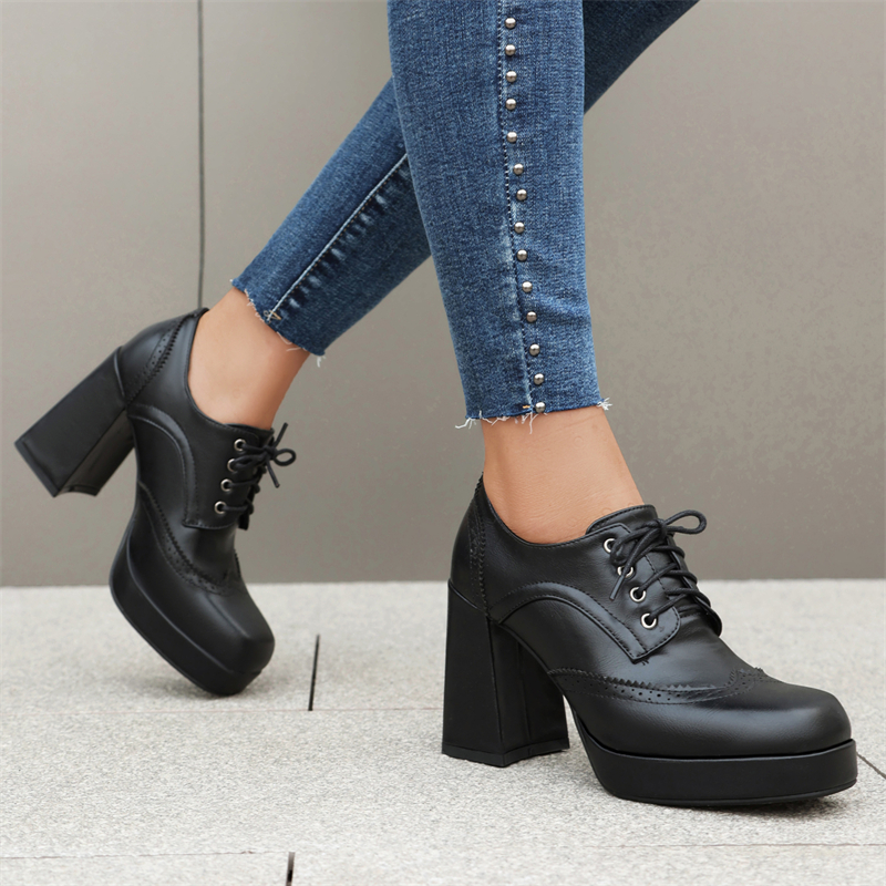 2025 new Platform Sexy High Heels Women's Lace-up Ankle Boots Red Black Round Toe Pumps Party Wedding Oxfords Shoes Ladies New 0341