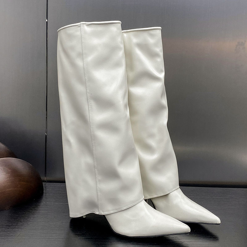 Designer Slip On Footwear Ladies Modern Knee High With Thin Heels Fashion Pointed Toe Women Western Long Boots Shoes