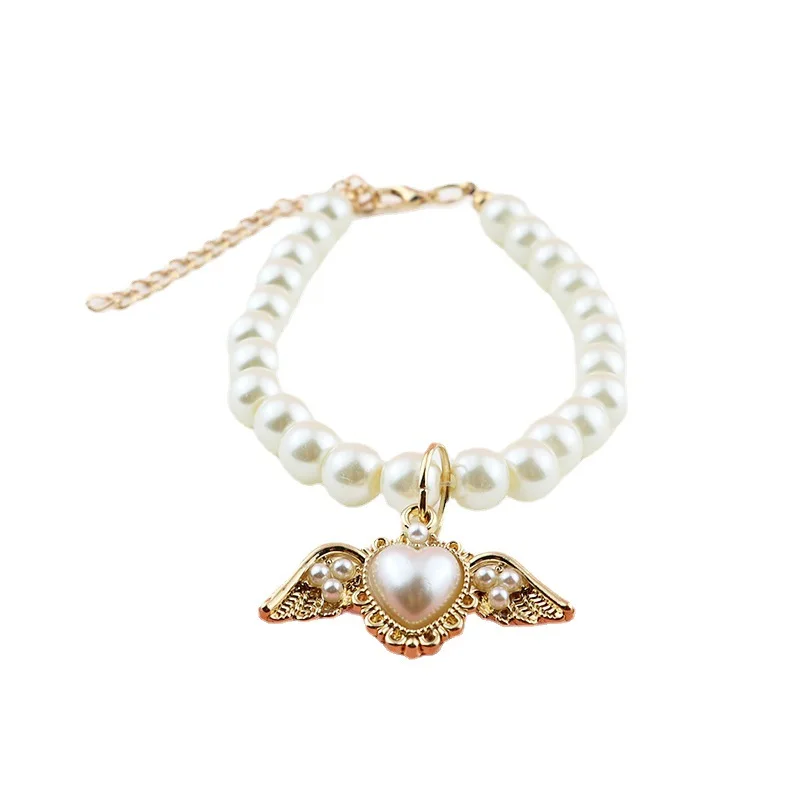 Pearl Cat Collar Adjustable Diamond Metal Dog Collar Necklace with Sun and Butterfly Pendant Perfect for Kitten and Puppy Party