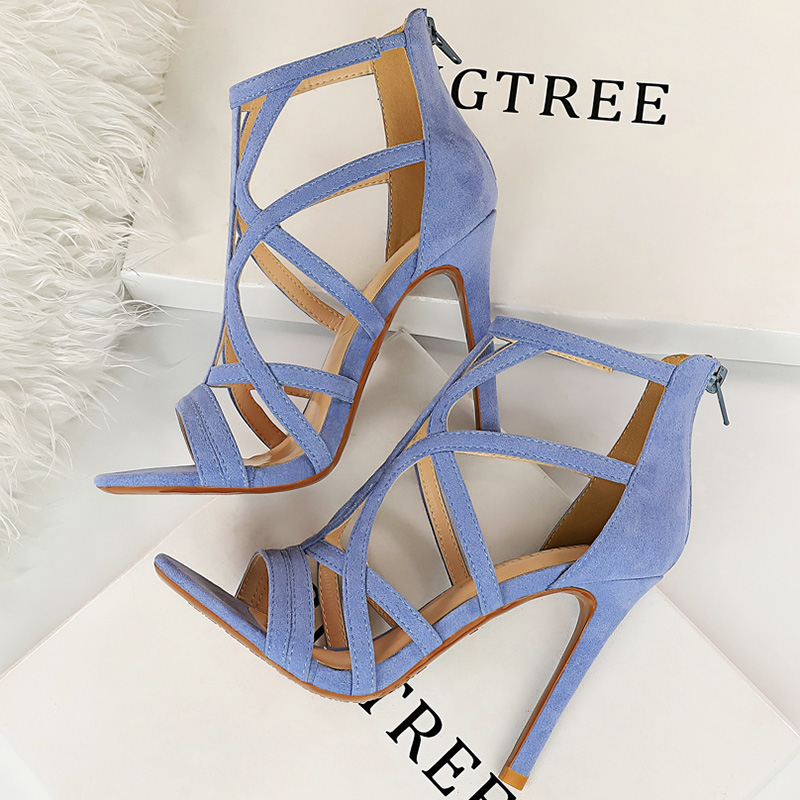 Summer Women Designer 11cm Fetish High Heels Roman Sandals Yellow Blue Heels Peep Toe Sandals Boots Lady Nightclub Shoes