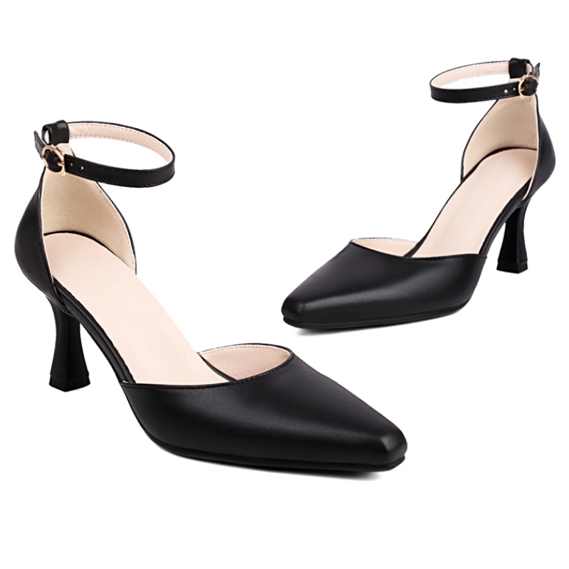 Sandals Women's Summer Medium Heels Close Toe Ankle Strap Elegant Green Black White New Party Wedding Dance Shoes Lady 42f1