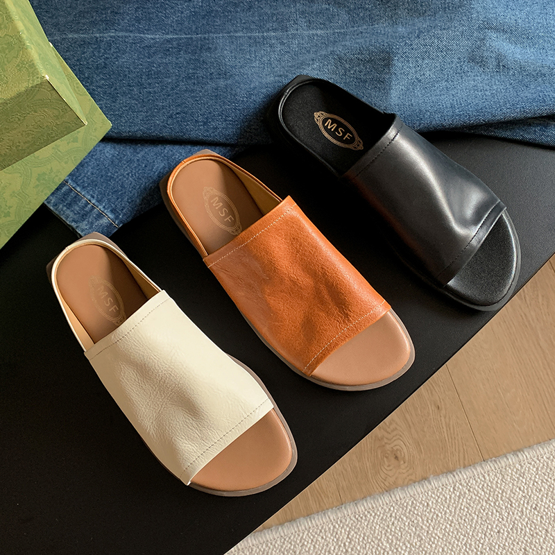 Size JOZHAMTA New 34-39 Mules Sandals Genuine Leather Low Heels Summer Shoes For Women 2023 Slippers Casual Beach Flats Slides d62f