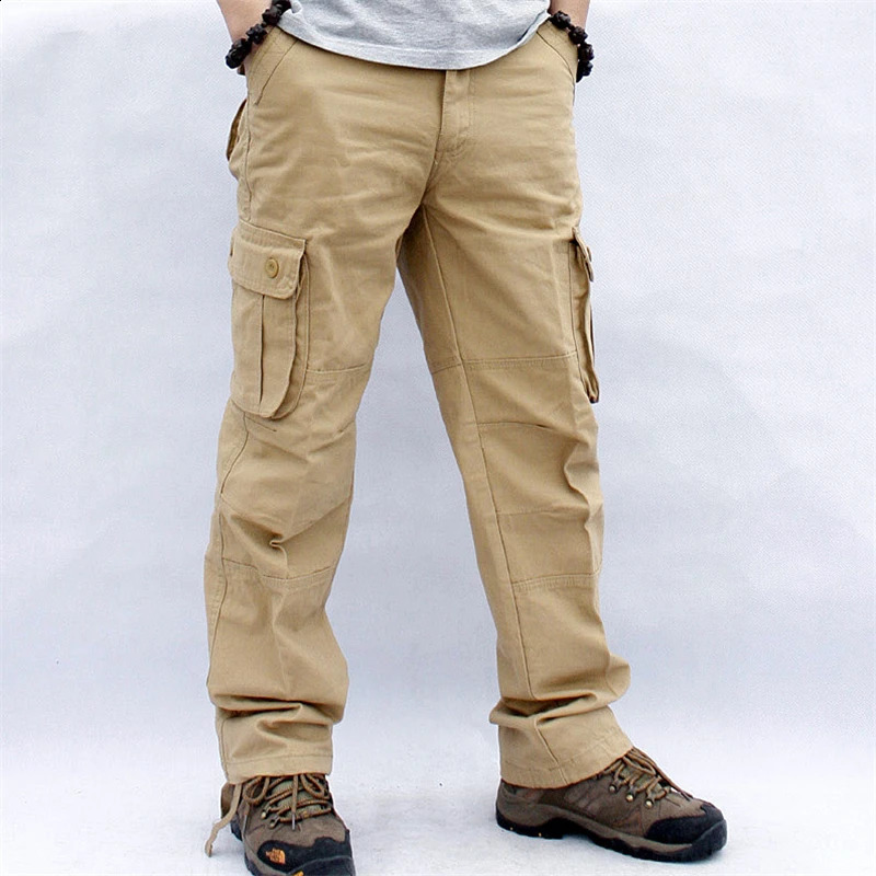 Cargo Pants Men Six Pockets Tactical Straight Slacks Pant Overalls Zipper Casual Cotton Long Trousers Male Clothing 240911
