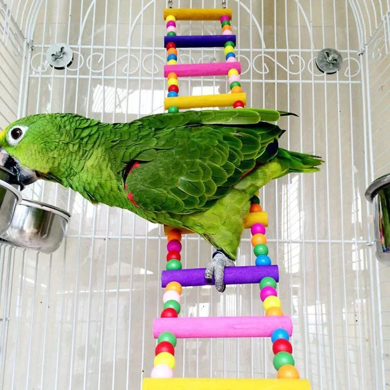 Parrot Climbing Ladder Wooden Swing Bridge Bird Cage Hanging Toy for Conures Cockatiel Budgie Fruit Basket Canary