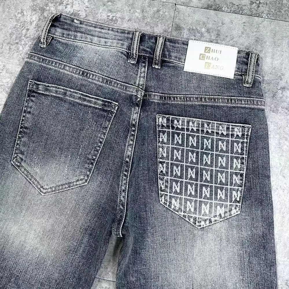 Mens Summer Streetwear Designer Clothes Vintage Printed Knee-Length Denim Shorts for Men Stretchy and Breathable Casual JeansX240914