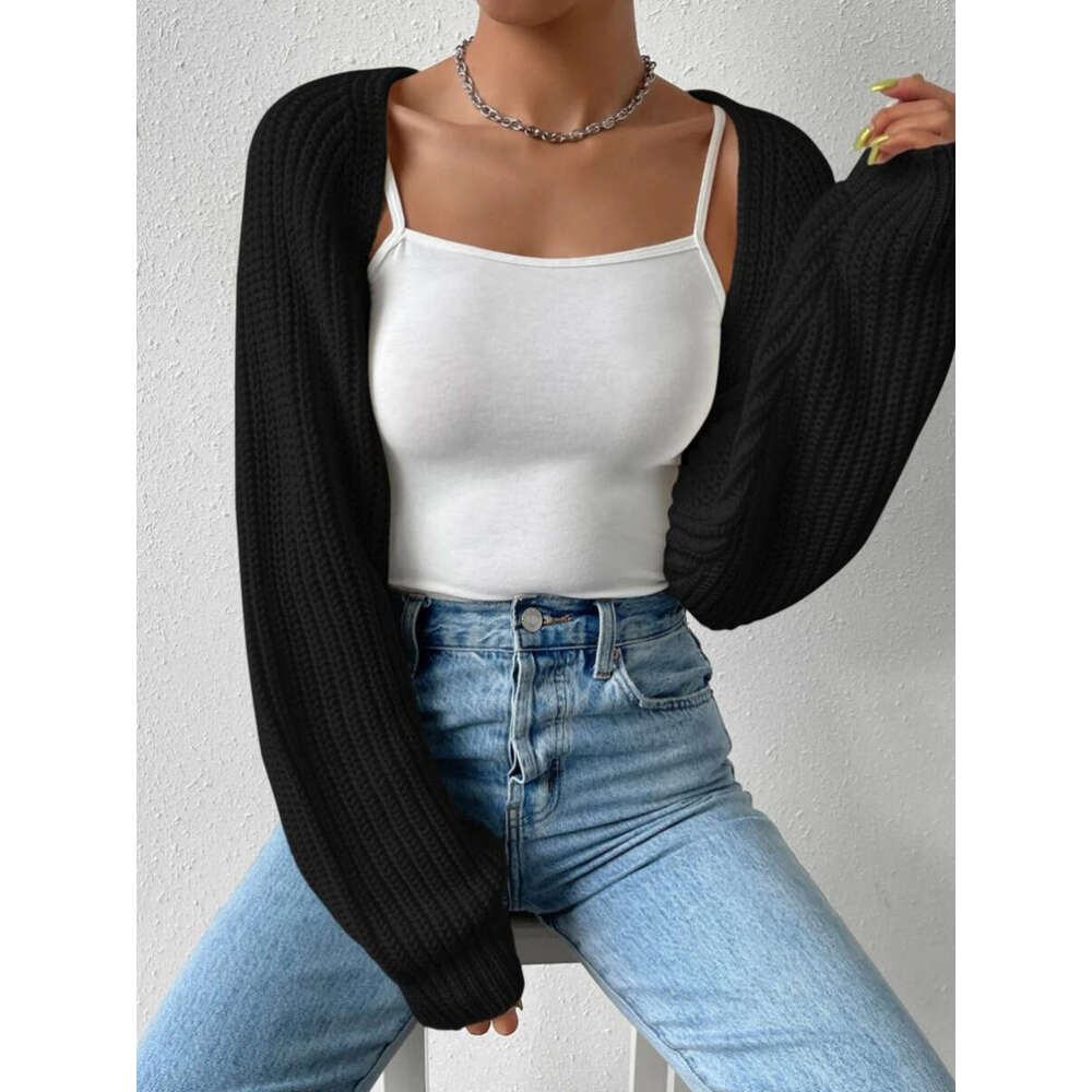 New minimalist and versatile long sleeved loose knit sweater for women wearing outside