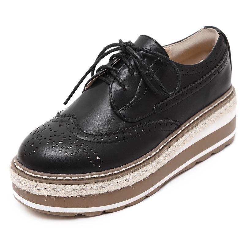 Loafers Women Leather Thick Heels Oxford Female Lace Up British Style New Lady Formal Bullock Shoes Platform Espadrilles 239c