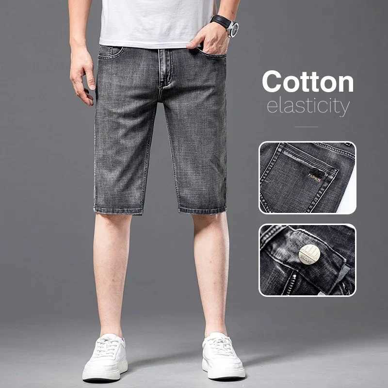 Summer Mens Short Jeans Thin Smoke Gray Classic Style Fashionable Casual Stretch Fabrics Slim Fit Denim Shorts MaleX240914
