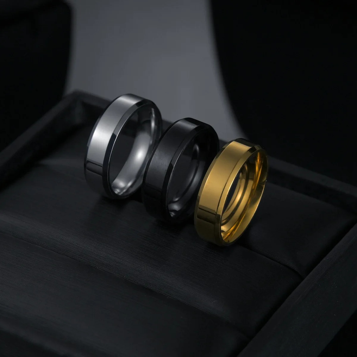 Stainless Steel Black Rings for Women Wedding Men Jewelry Width 6mm Custom engraving name 240906