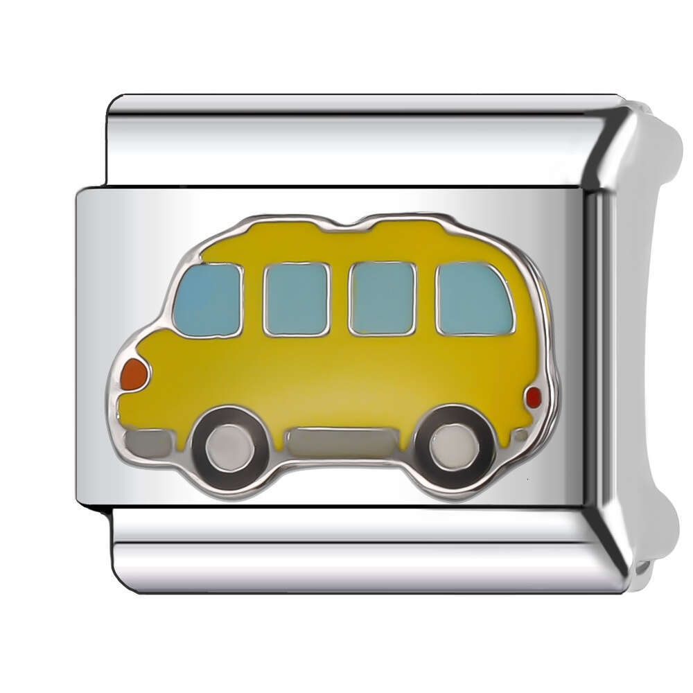 New Women's Gift yellow bus hedgehog Bead Italian Charms Links Bangle Beads Fit 9mm Stainless Steel Bracelet Making DIY For Women Fashion Jewelry