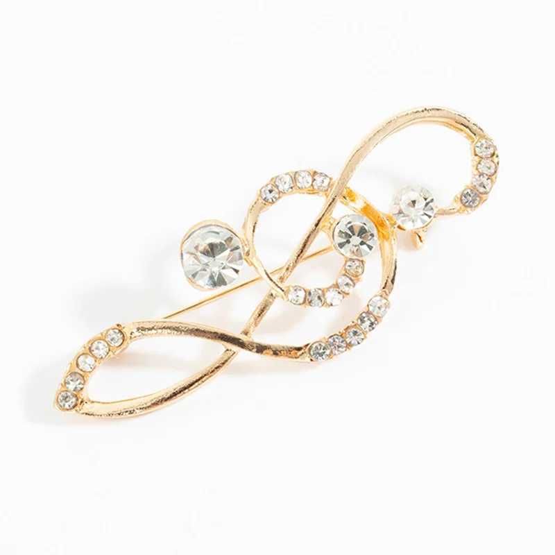 New Fashion Music Brooch Pin Metal Rhinestone Musical Note Brooch Gifts Woman Crystal Jewelry Clothes AccessoriesX240914
