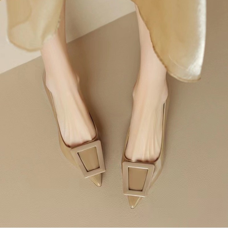 New Women's Pumps Pointed Toe Boat Shoes Square Button Pump Slip on Designer Shoes High Heels Patent Leather Dress Shoes 1528N