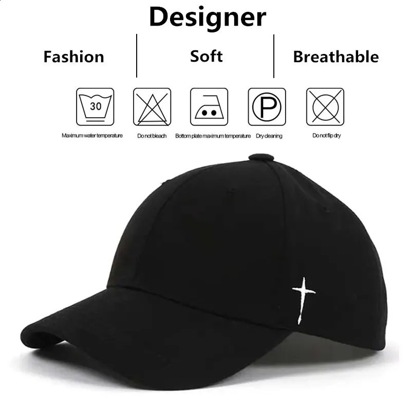 Unisex Simple Cross Water Drop Embroidery Baseball Caps Spring and Autumn Outdoor Adjustable Casual Hat Sunscreen 240906
