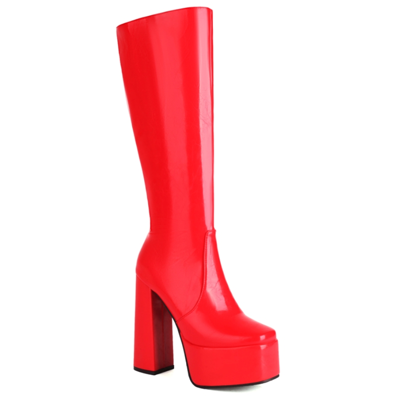 White Black Red Knee High Boots Women Platform Winter Ladies Sexy Patent Zipper Women's Long Shoes Boot Large Size 45 fdec 's