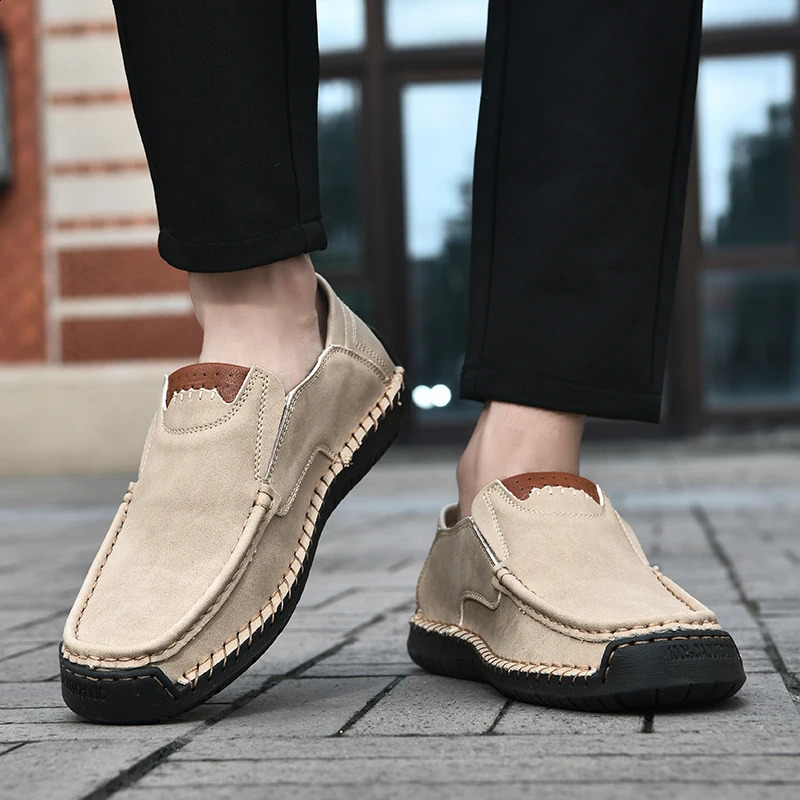 Handmade Leather Men Shoes Casual Comfortable Slip On Loafers Men Leather Shoes Flats Moccasins Walking Shoes Fall Drop 240909
