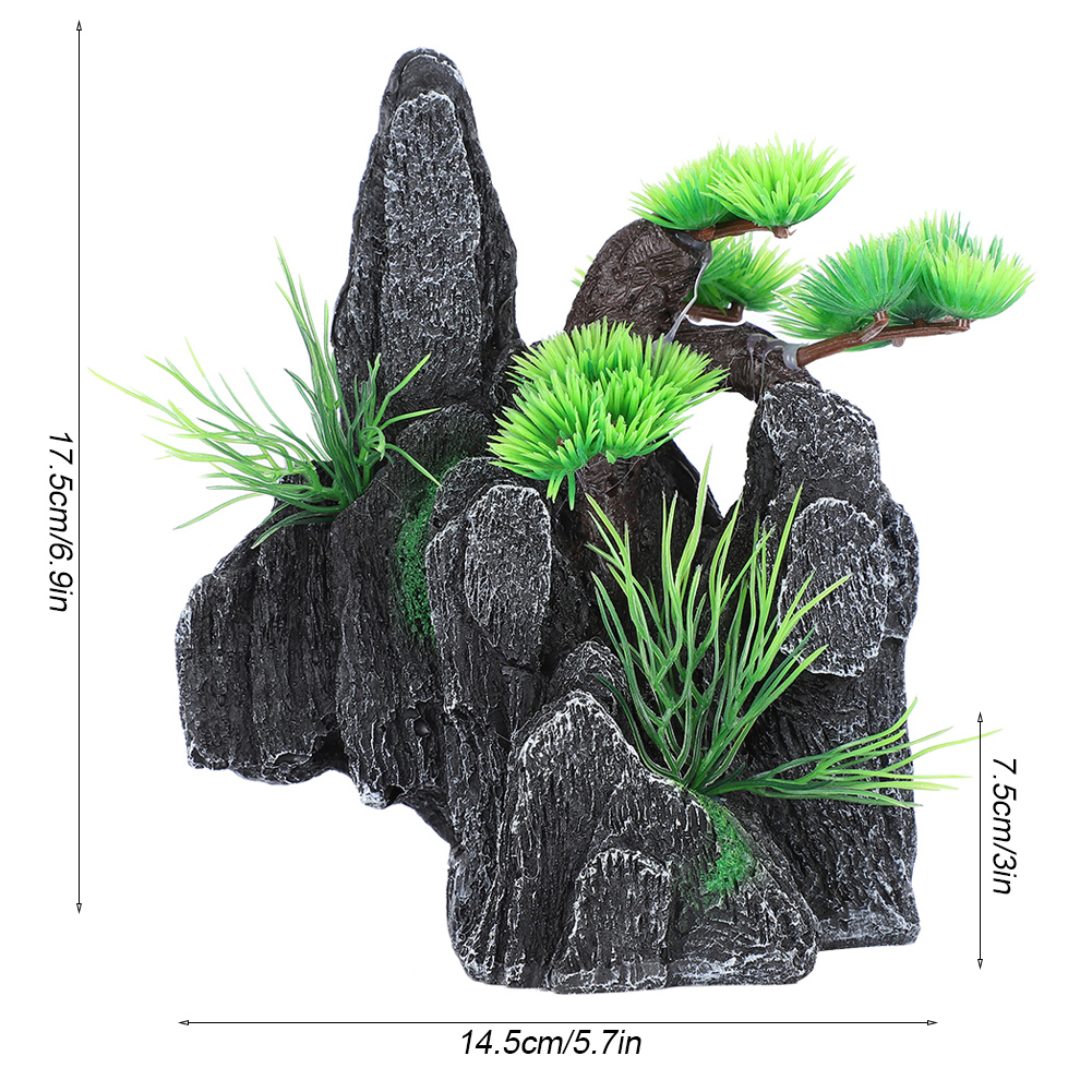 Aquarium Mountain View Stone Ornament, Fish Tank Decoration, Small Plants