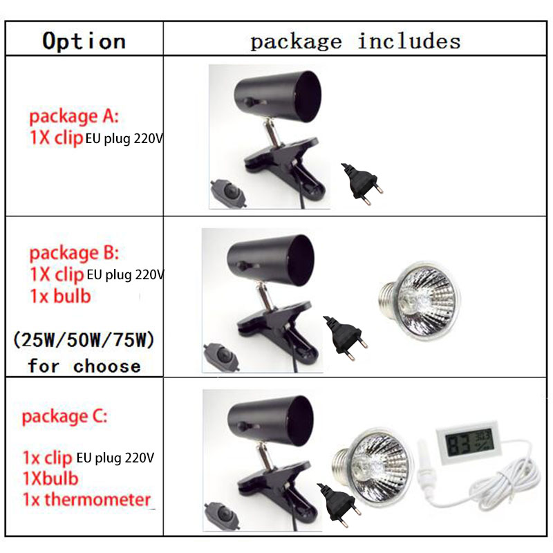 Reptile UVA/UVB bulb, temperature adjustment kit lamp holder heating kit for animal heat preservation tools D2