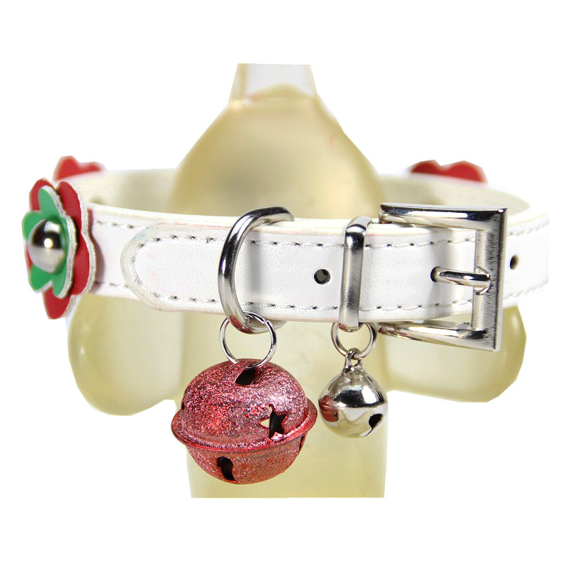 Pu Pet Collar Adjustable Christmas Halloween Pet Collar with Double Bells and Cute Flower Decorations for Cat & Dog Accessories