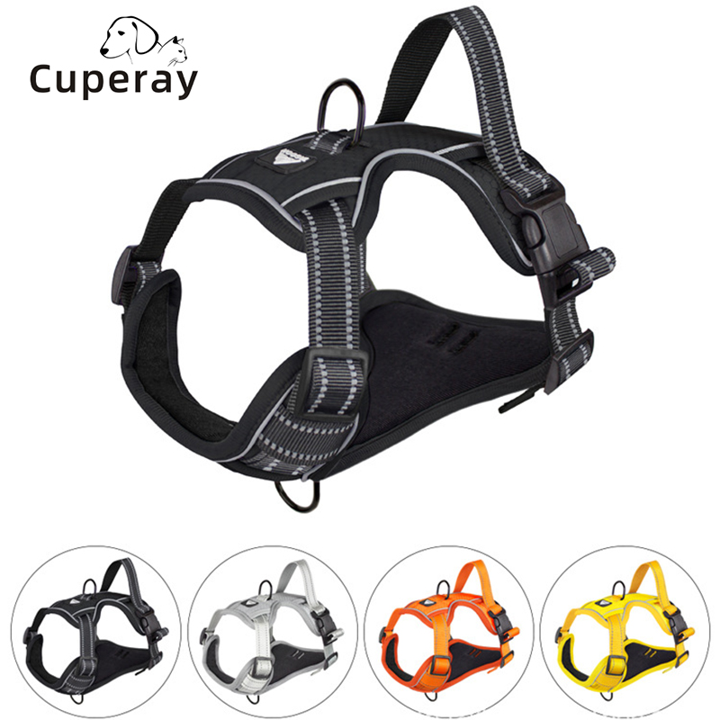 Nylon Pet Harness Reflective Adjustable Medium Large Dogs Harnesses with Proximity Control Handle for Dog Training and Running