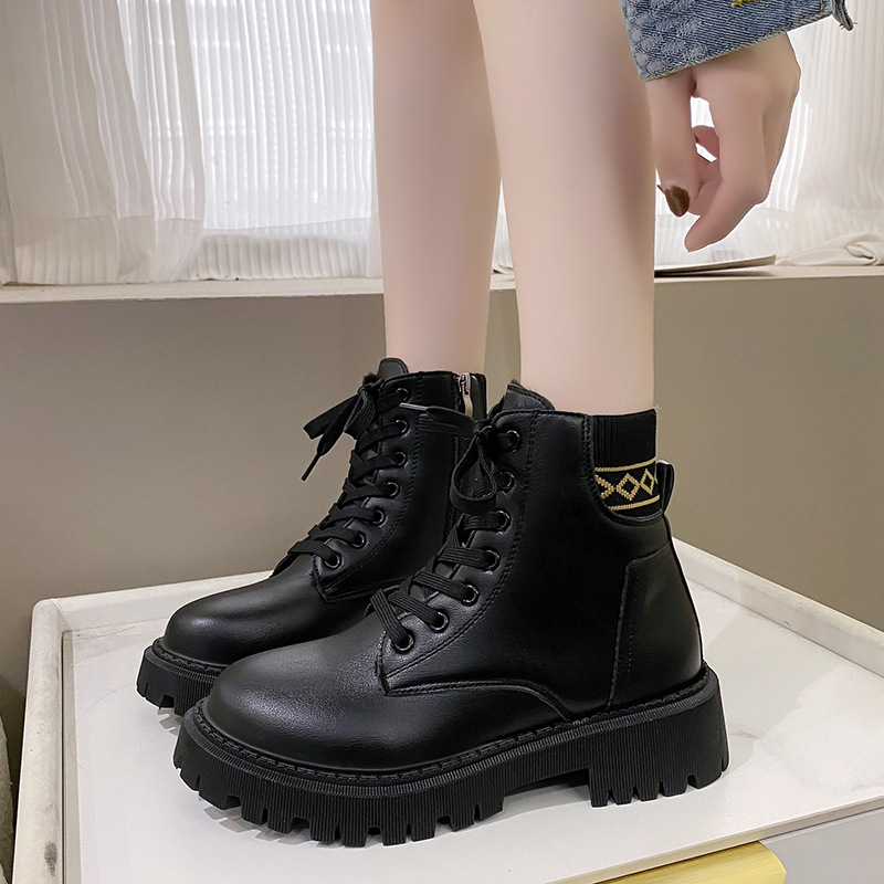 2023 Trend Sports Hot Sale Leather for Women Female Solid Color Designer Shoes Platform Rubber Women's Ankle Boots