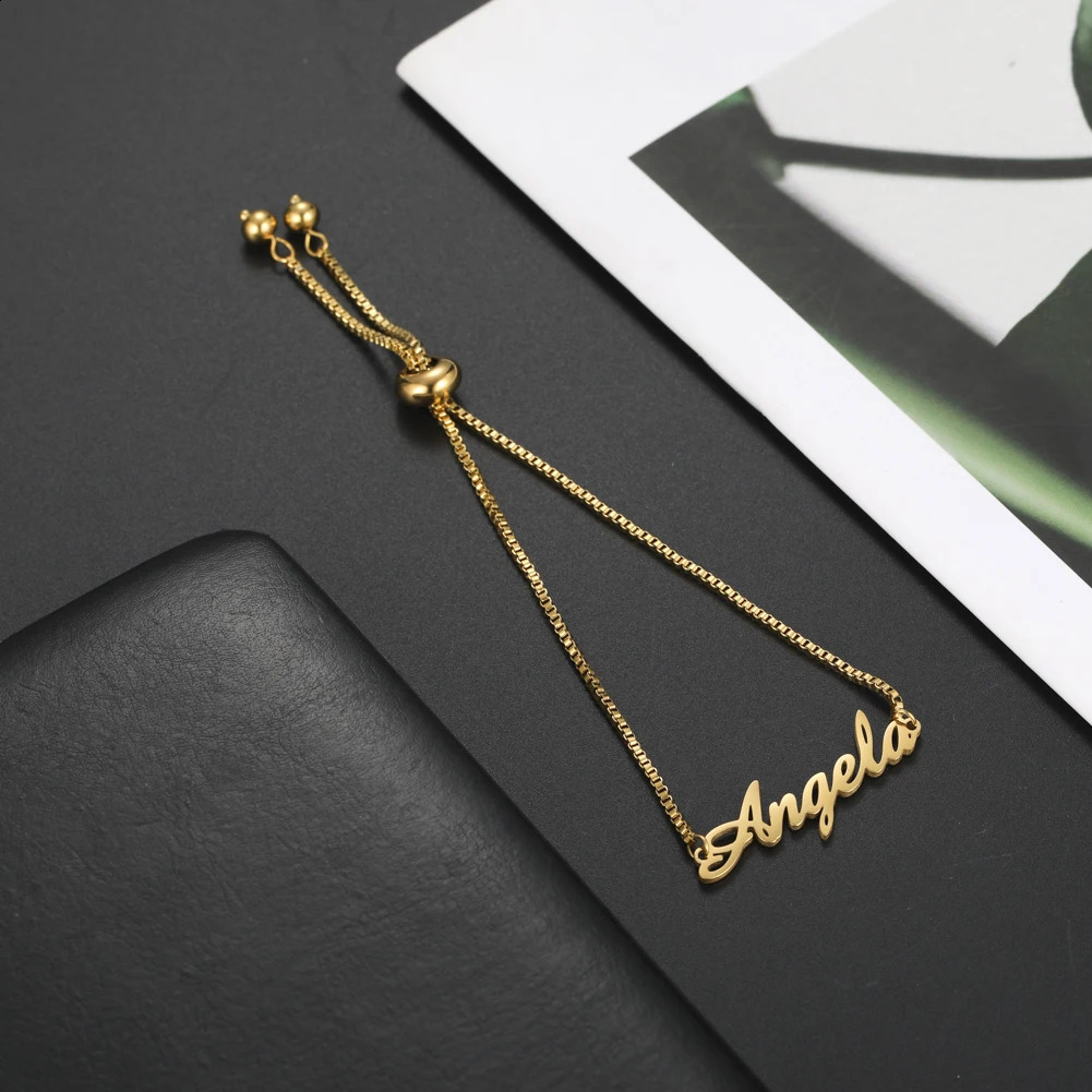 Teamer Custom Name Bracelets Women Kids Adjustable Personalized Stainless Steel Pendant Copper Chain Jewelry Graduation Gifts 240914