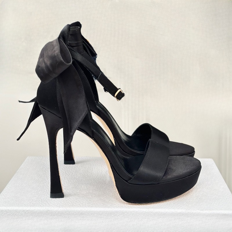 Satin Brand Bowknot Decorated Summer Sandals New 2024 Quality New European And American Sexy High Heel Fashion Women's Shoes Size 34-43 3C1f