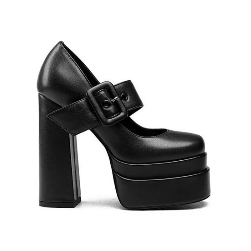 Waterproof Double Platform Thick Heel High-heeled Fashion Square Head Shallow Mouth Commuter Women Singles Shoes