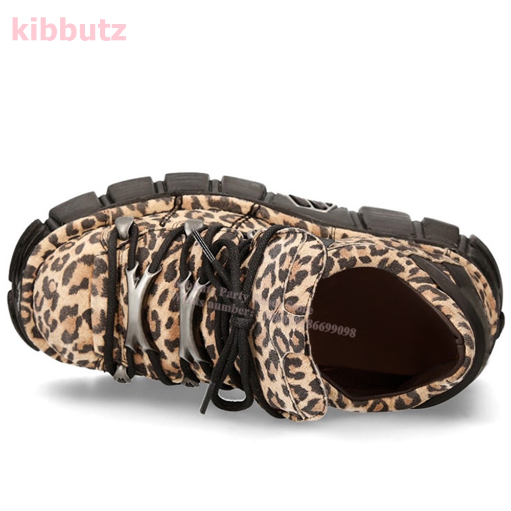 Leopard Punk Sneakers Platform Round Toe Thick Bottom Lace-Up Rock Gothic Dark Style Novelty Y2K Shoes Fashion Comfortable New