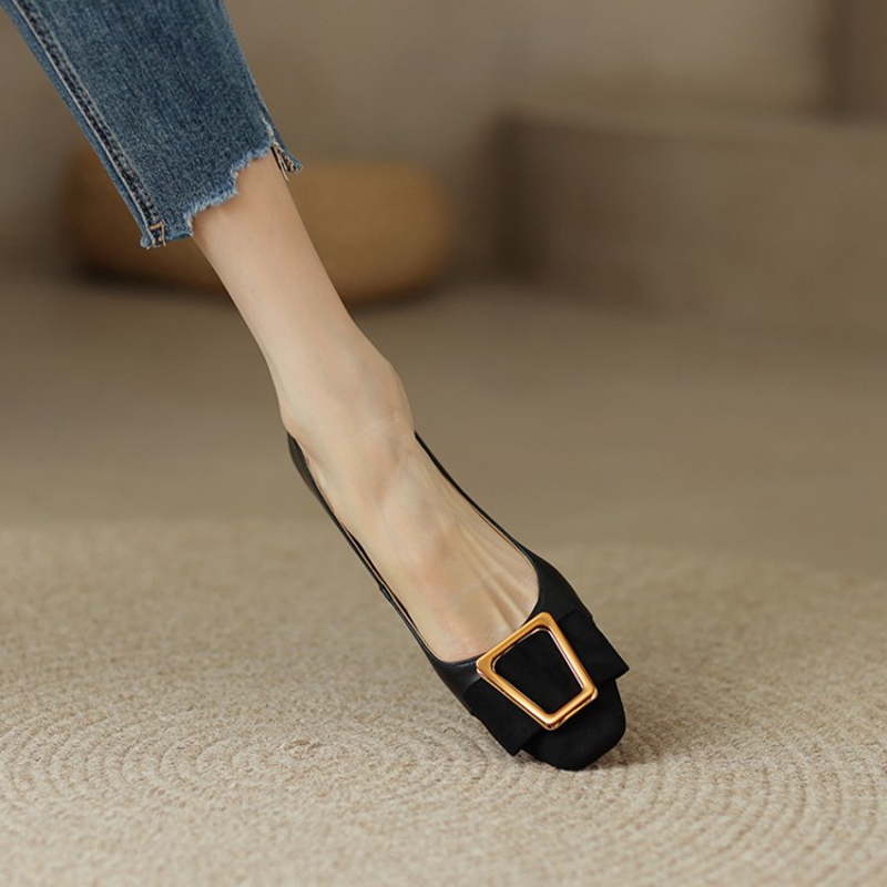 2022 Spring/Summer Women's Pumps Split Leather High Heels Square Toe Chunky Heel Women Shoes Metal Buckle Lady Shoes Party Shoes