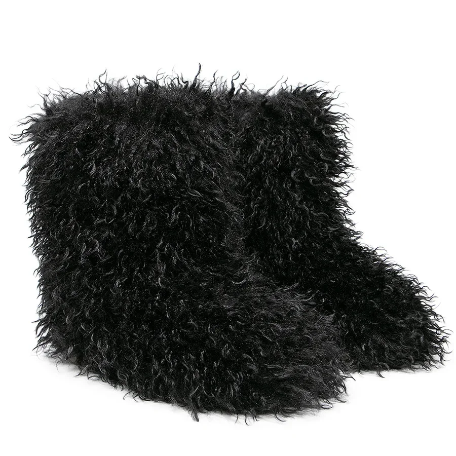 Winter Snow Boots Furry Shoes Women Fluffy Warm Faux Wool Boots Woman Teddy Fur Snow Boots Fashion Plush Short Boots Ladies