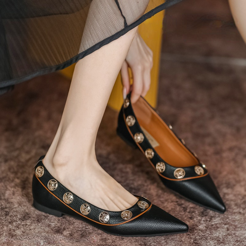 Para atos Mujerbrand Ladies Summer Pointed Rivet Leather Comfort Elegant Women Shoe Designer Fashion Low Hee024 bad5