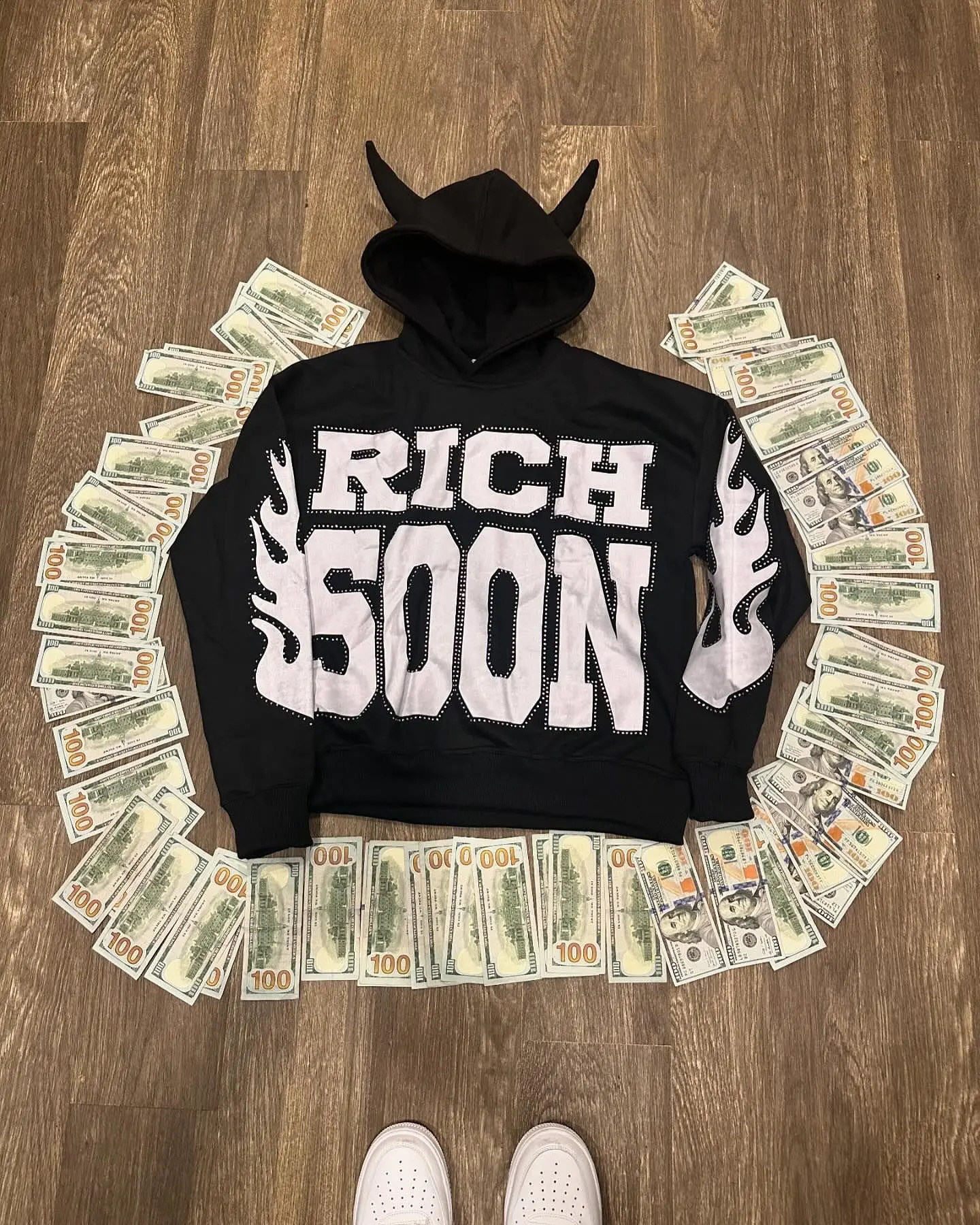Harajuku RICH SOON Letter Printed Hoodies for Men Gothic Personality Demon Loose Pullover Y2k Oversized Couple Street Sweatshirt 240912