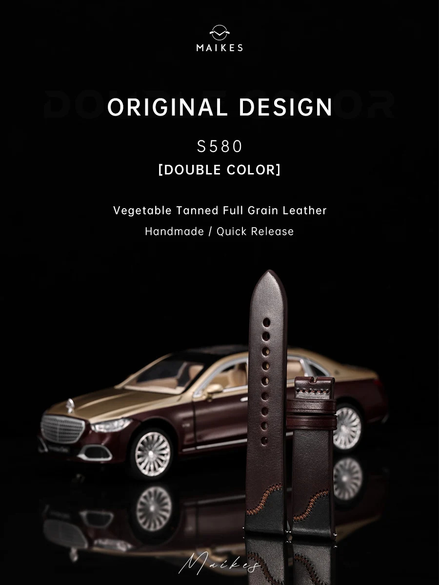 Maikes- Original Double Color Watch Band Quick Release Handmade Top Full Grain Leather Strap 20mm 21mm 22mm 240906