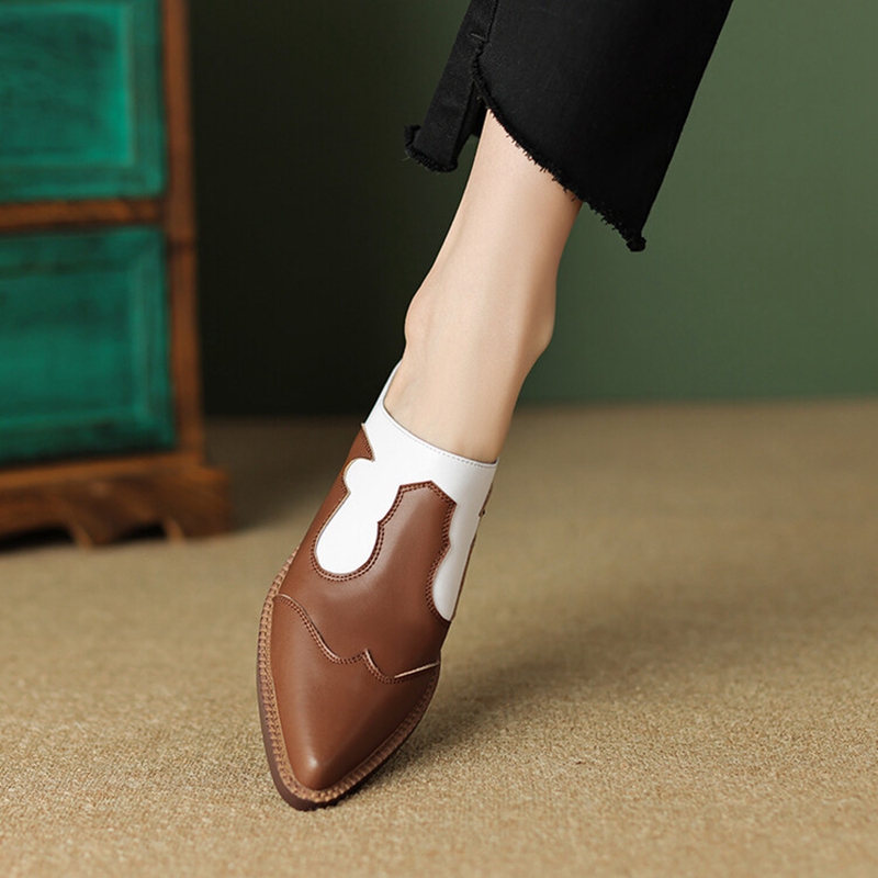 Covered New Summer Toe Slippers Chunky Heel Mules Split Leather for Women Sgback Sandals Handmade Shoes 8823