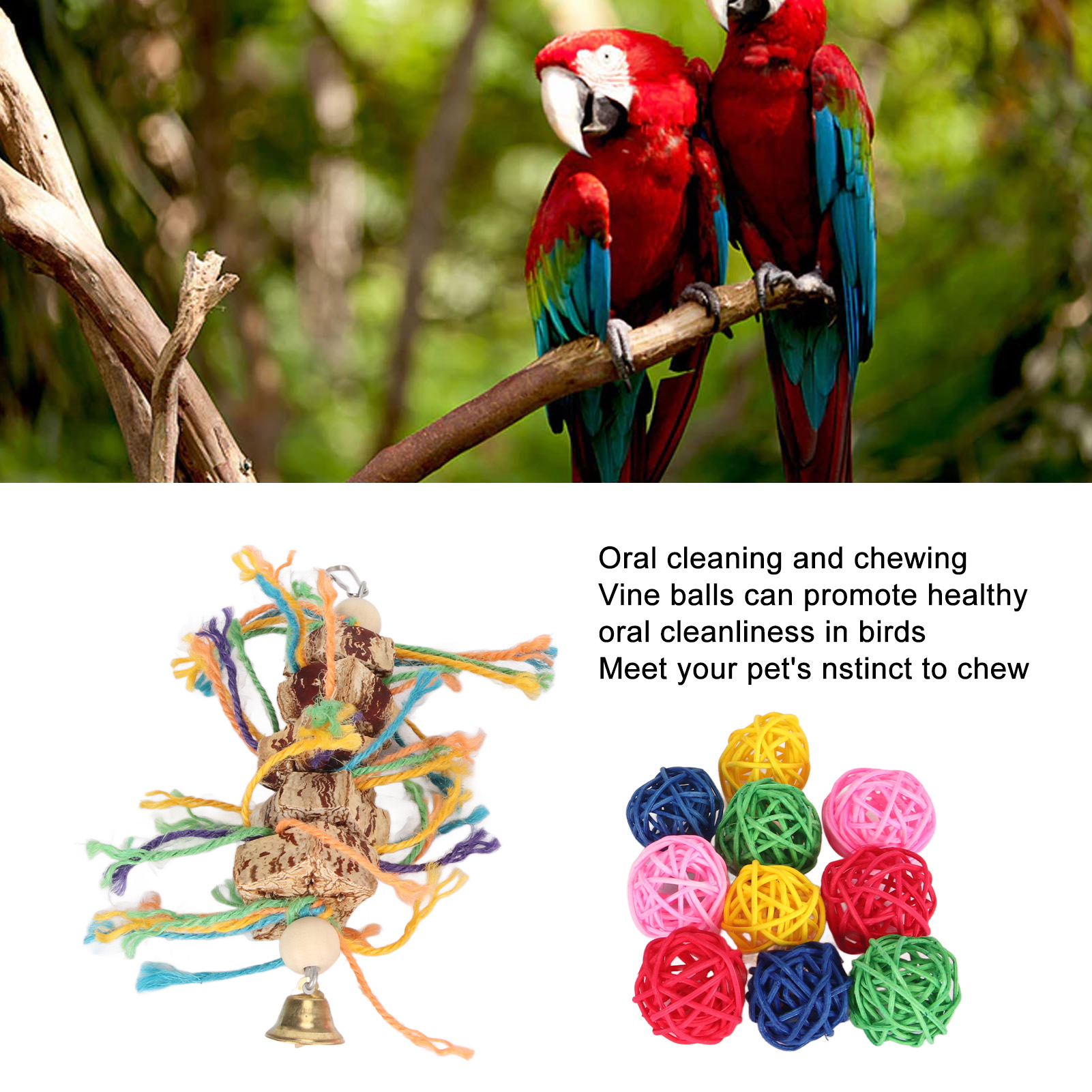 Parrot Chew Toys Fun Innovative Nuts Hemp Rope Bird Rattan Balls Chew Toys For Parakeets Cockatiels Conures Budgie
