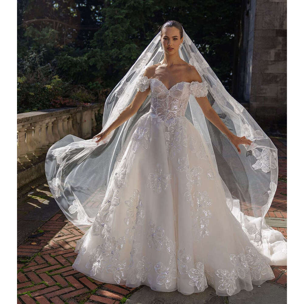 Dresses Illusion Wedding Ball Gown Off The Shoulder Appliques Backless Or Length Bride Dress Vestido De Novia Custom Made