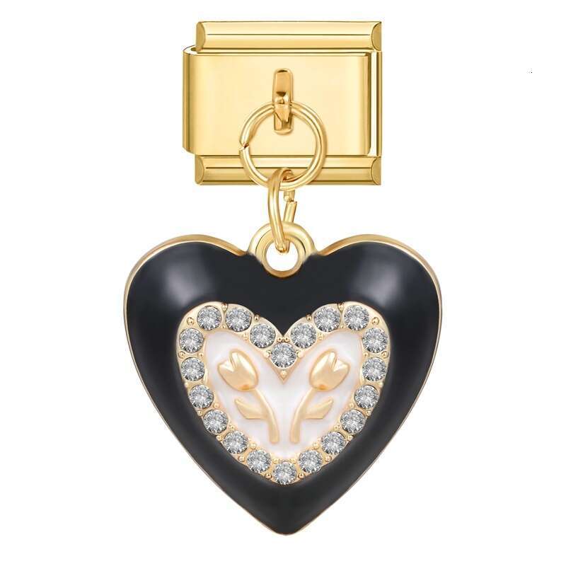 New Women's Gift Gold heart flower Pendant Italian Charms Links Bangle Beads Fit 9mm Stainless Steel Bracelet Making DIY For Women Fashion Jewelr