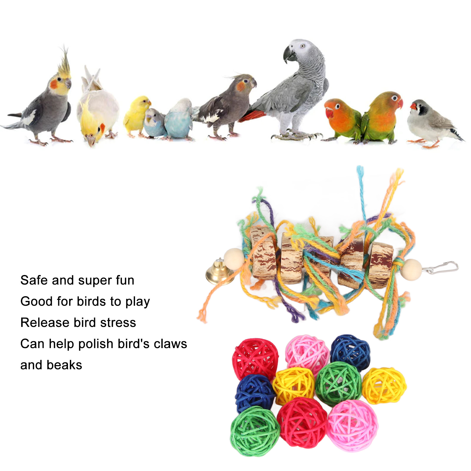 Parrot Chew Toys Fun Innovative Nuts Hemp Rope Bird Rattan Balls Chew Toys For Parakeets Cockatiels Conures Budgie