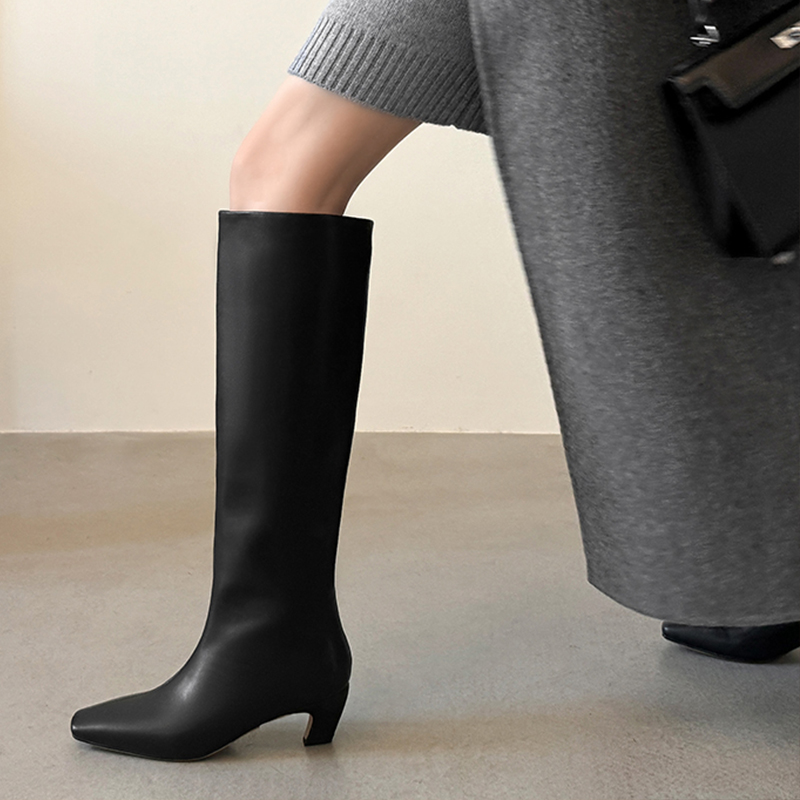 2025 new JOZHAMTA Size 34-40 Knee Boots For Women Real Leather Kitten Heels Winter Shoes 2025 Ins Fashion Vintage Office Lady Daily Dress