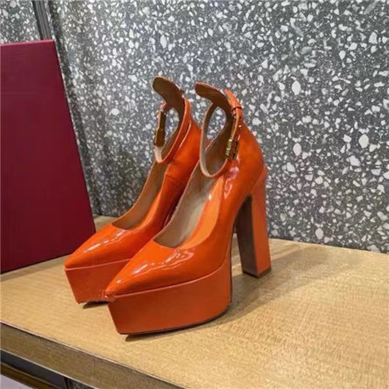 Walk Orange Show Thick High Heels Women Spring Autumn Waterproof Platform Fashion Shallow Cut Patent Leather Single Shoe 357b
