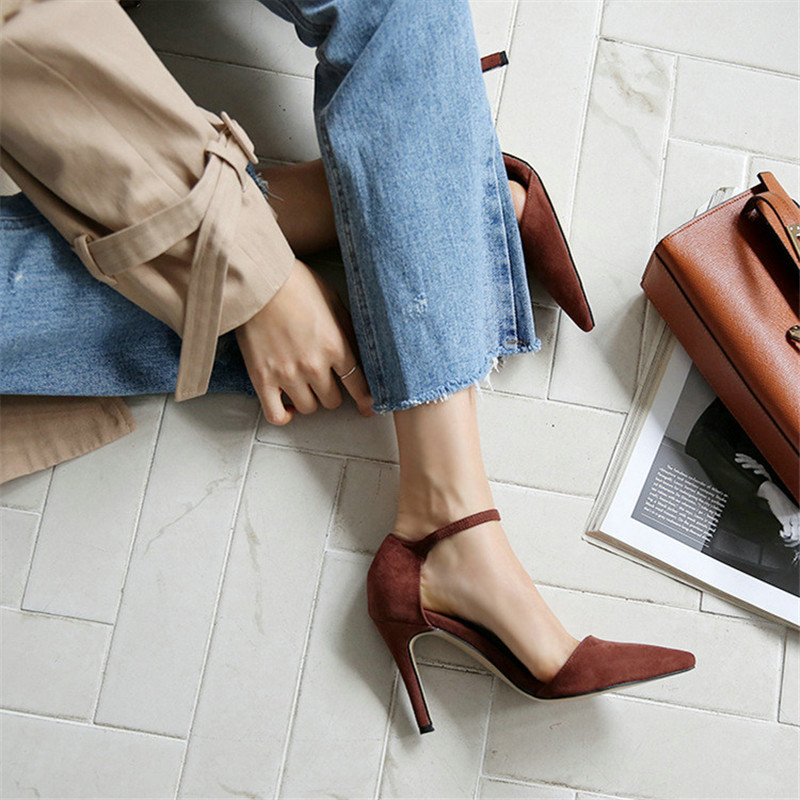 Red/Gray/Apricot Black/ Gladiator Women Pumps Bucket Pointed Toe High Sexy Lady New Shoes Thin Heels Chaussure Femme Autumn cbb0