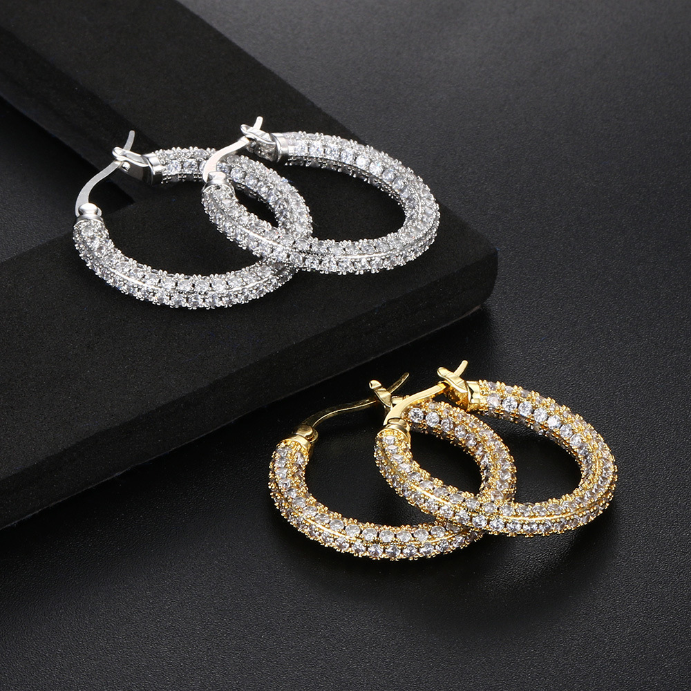 2024 Women's Hip Hop Large Clip Earrings: Sterg Sier Micro Cubic Zircon Pave Vintage Jewelry